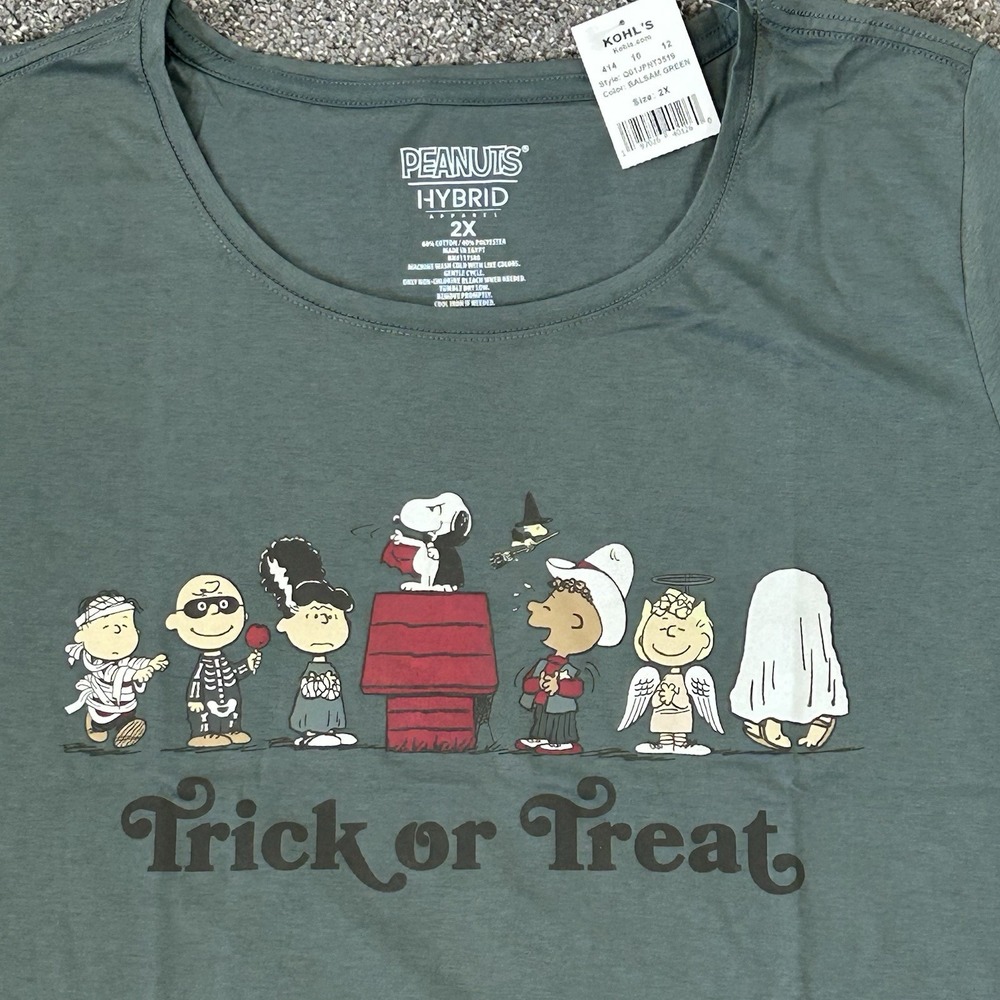 Peanuts Snoopy Halloween Trick or Treat T-Shirt Balsam Green 2X NWT